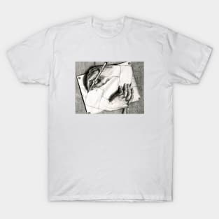 Two Hands Drawing Xilography T-Shirt